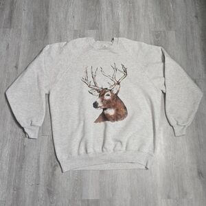 Vintage 90s Deer Nature Wildlife Gray Crewneck Sweatshirt Mens Size 2XL